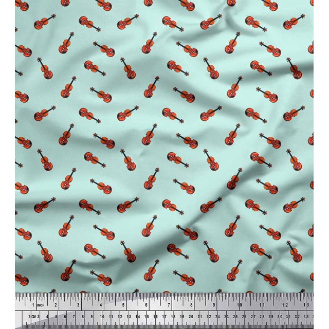 Soimoi Modal Satin Fabric Guitar Musical Instrument Print Fabric by The Yard 42 Inch Wide