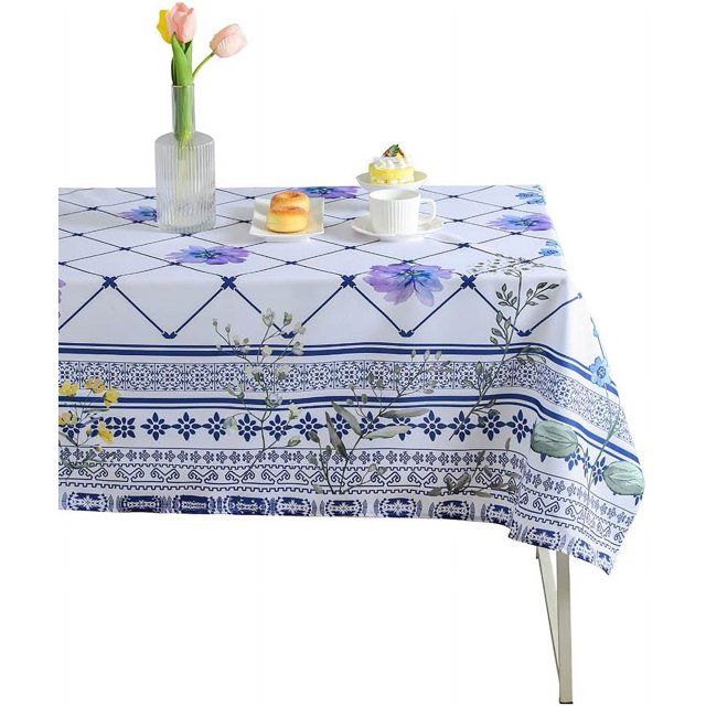 Nappe Intérieure Extérieure Résistante aux Taches et aux Plis en Polyester, Nappe Rectangulaire à Motif Floral, Housse de Table Décorative pour Table à Manger, Buffet, Fête, Usage Intérieur et Extérieur