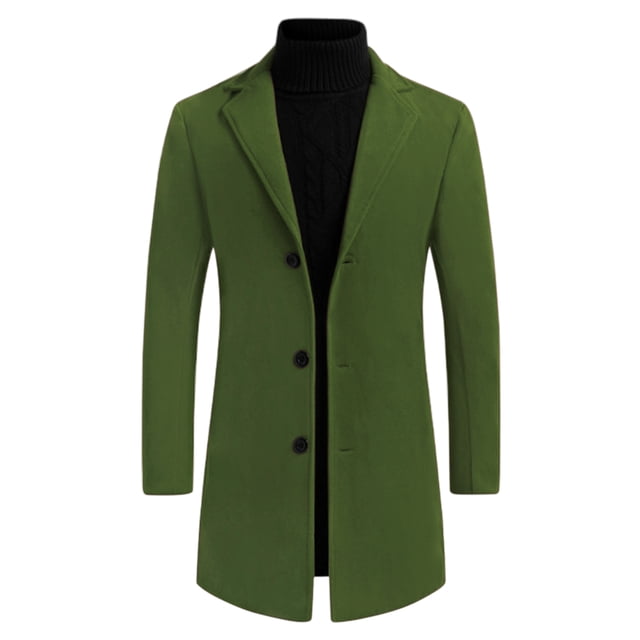 INSPIRE CHIC Men's Trench Coat Slim Fit Notched Lapel Single Breasted Overcoat Green M