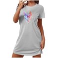 thumbnail image 1 of Mrat Chemise de Nuit pour Femmes Robe pour Femmes Vêtement de Nuit Manches Courtes Chemise de Nuit Décontractée Imprimée Robe de Sommeil Ample Confortable Pyjama Chemise de Nuit P-98 Gris G, 1 of 7