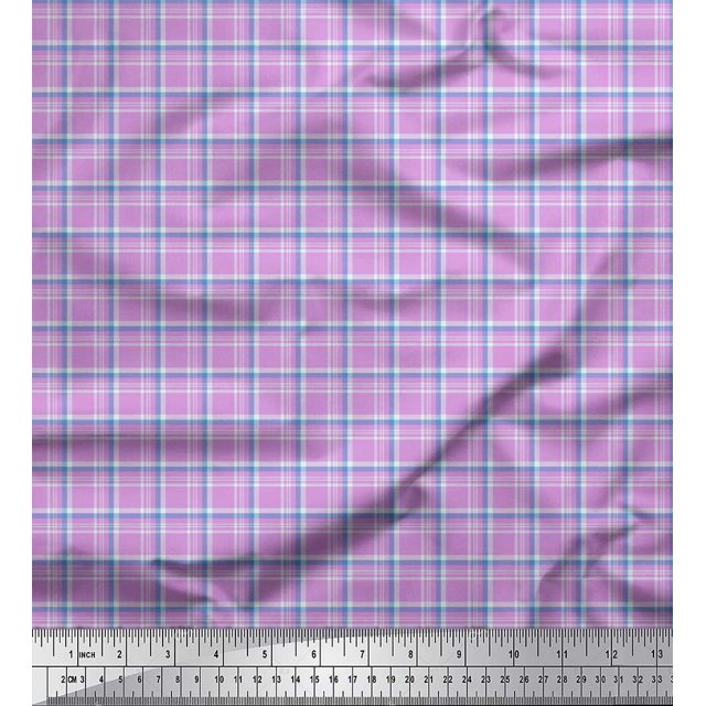 Soimoi Purple Moss Georgette Fabric Plaid Check Print Fabric by the Yard 42 Inch Wide