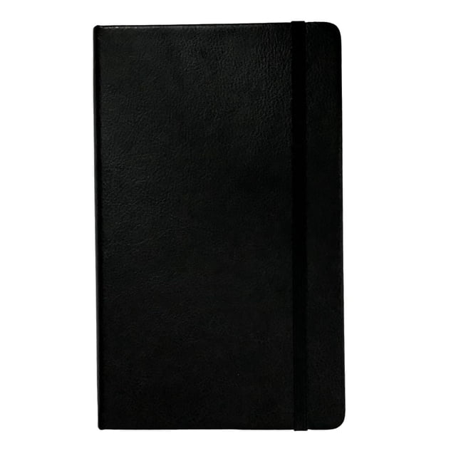 Cambridge Premium Hardcover Notebook with black textured hard cover and elastic bungee closure, featuring 192 pages of 100 gsm ivory lined paper and a ribbon bookmark, ideal for office, school, or journaling use.