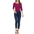 thumbnail image 2 of INSPIRE CHIC Hauts pour Femmes Manches au Coude Encolure Bateau Coupe Ajustée T-Shirt Classique Décontracté S Fuchsia, 2 of 7