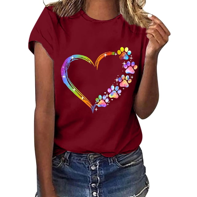 SMihono Hauts pour Femmes Été Chic Décontracté Femmes Décontracté Impression de Lettres Manches Courtes Col Rond T-Shirt Ample Blouse Hauts Grande Taille T-Shirt
