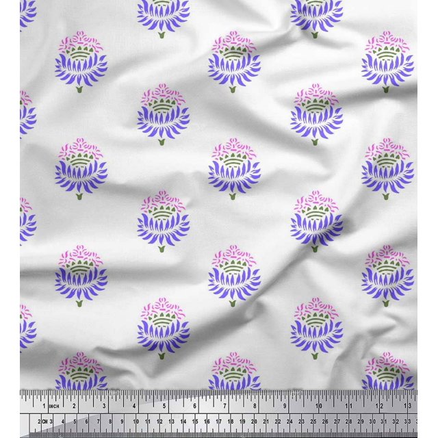 Soimoi Moss Georgette Fabric Leaves & Floral Block Print Sewing Fabric Yard 42 Inch Wide