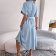 thumbnail image 4 of Mefallenssiah Robe Chemise Décontractée pour Femme à Col en V, Couleur Unie, Ample, à Nouer, 4 of 9