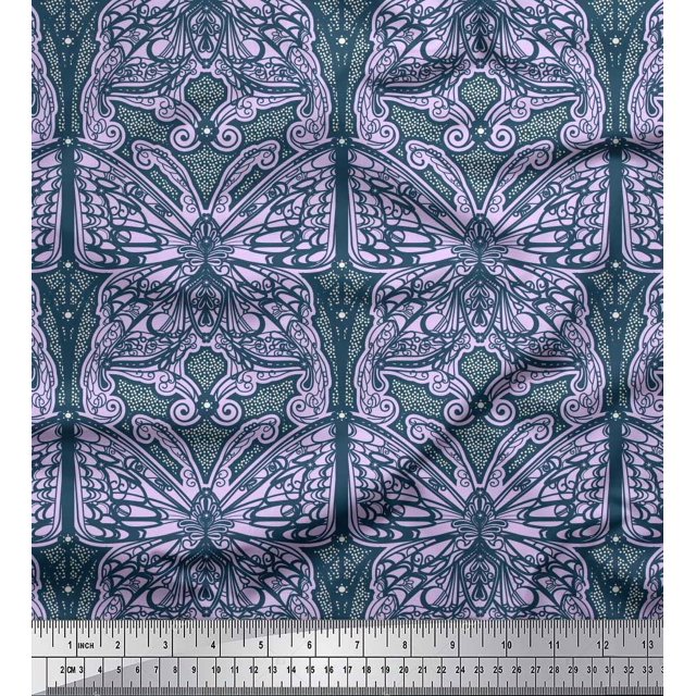 Soimoi Polyester Crepe Fabric Dot & Artistic Butterfly Fabric Prints by Yard 42 Inch Wide