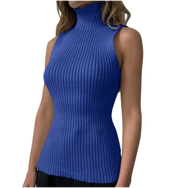 Haut d'Été en Tricot pour Femmes, T-Shirt à Manches Courtes Uni Décontracté, Chemise Sans Manches à Col Montant, Blouse Légère et Respirante pour Temps Chaud, Haut Confortable pour Tous les Jours pour Femmes