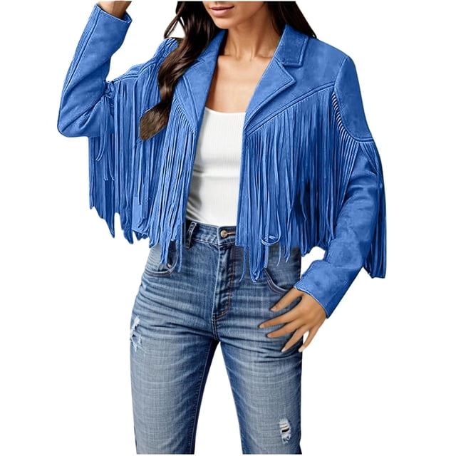 2025 Femmes Veste Décontractée à Franges pour Femmes Vestes Grande Taille Veste Décontractée de Bureau Femmes à Franges Moto Courte
