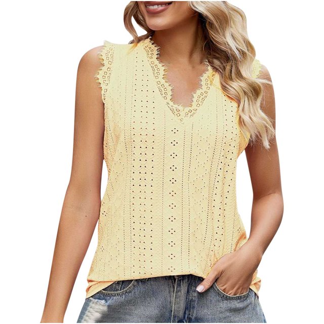 Birdeem Mode Femmes Été Col en V Dentelle Patchwork Sans Manches Haut Aguichant Blouse