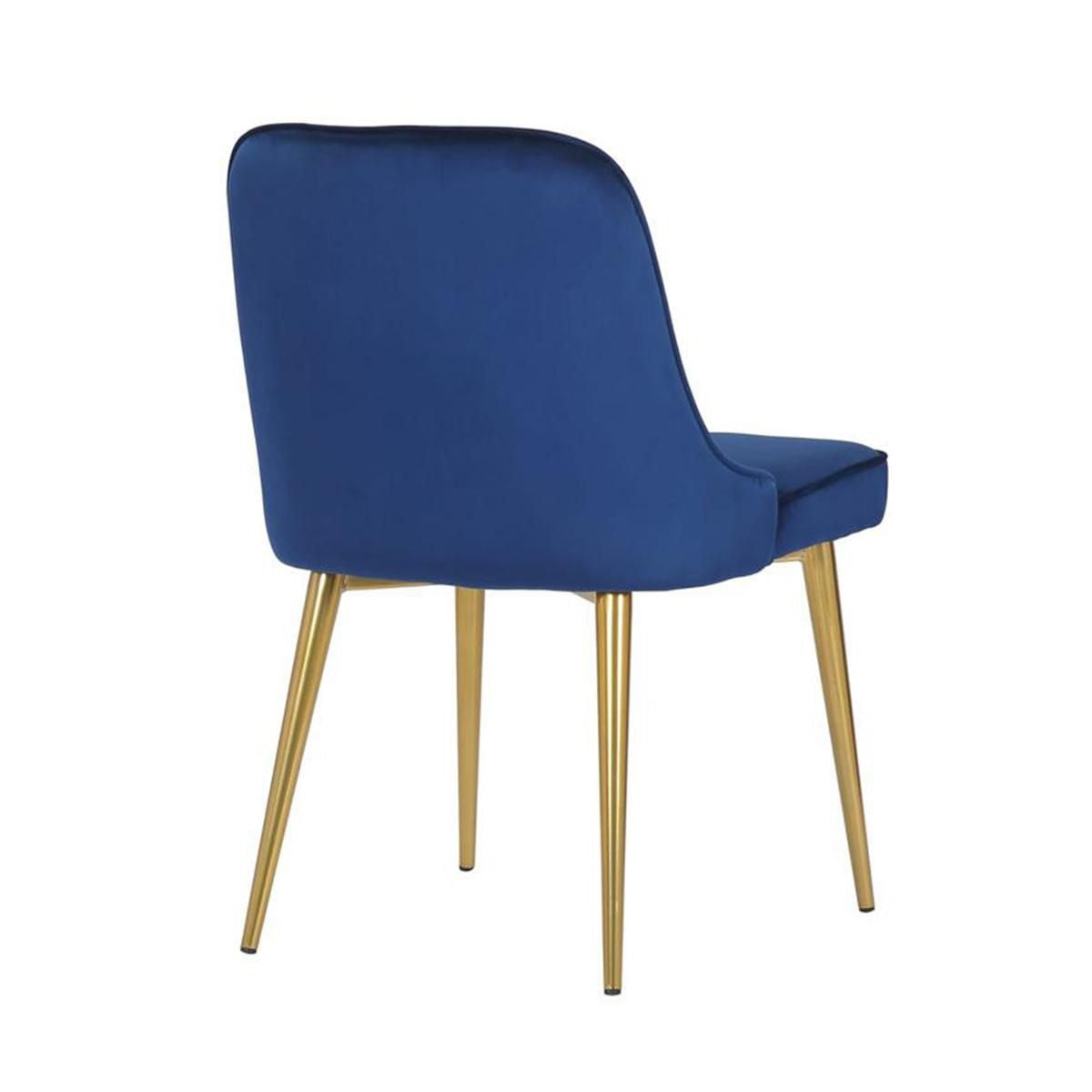 Chaise de salle à manger Heye de Plata Import avec revêtement en velours bleu et pieds en métal doré (lot de 2) pour salle à manger