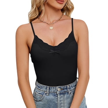Grrvtrz Débardeurs pour Femmes Camisoles Chemises Col en V Nœud Papillon Ajusté Hauts Côtelés Tricot Doux Confortable Couche Hauts sous-Vêtements