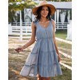 thumbnail image 2 of YNIQUE Womens Summer Casual Spaghetti Strap Smocked Ruffled Vacation Mini Dress, 2 of 6