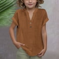 thumbnail image 2 of DecSea Linen Shirts for Kids 2025 Summer Button Down V Neck Short Sleeve Tops Casual Solid Blouses, 2 of 9