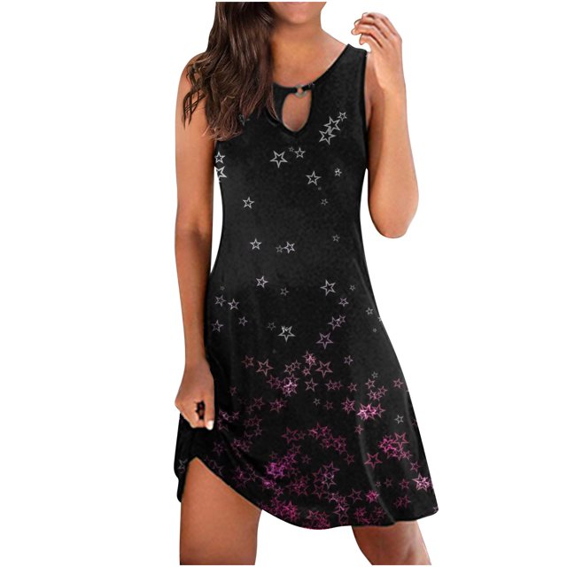 Birdeem Womens Fashion Printed Comfortable Loose Sleeveless Casual Tops Dress