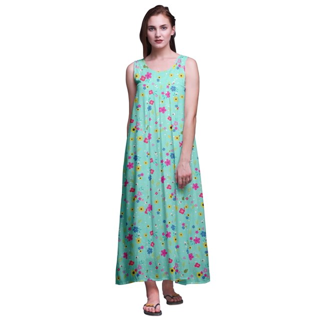 Bimba Robe de Nuit en Rayonne pour Femmes Maxi Imprimée Tenue de Sommeil Robe de Nuit-TP