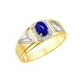 thumbnail image 3 of RYLOS Men's Rings Yellow Gold Plated Silver Classic 7X5MM Oval Gemstone & Diamond Ring Lapis September Birthstone Rings For Men Size 10, 3 of 7