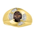 thumbnail image 1 of RYLOS 14K Yellow Gold Ring 8X6MM Oval Gemstone & Diamond Unisex Rings Smoky Quartz June Birthstone Ring Size 11, 1 of 7