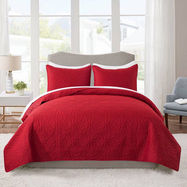 JML Ensemble de Courtepointe 3 Pcs Couvre-Lit en Microfibre avec Taies d'Oreiller, Doux et Léger, Rouge, King