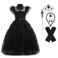 thumbnail image 1 of HAWEE Costume de Wednesday Addams pour Filles Robe d'Addams, Costumes d'Addams Robe de Fête Cosplay d'Halloween 4-13 Ans, 1 of 6