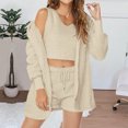 thumbnail image 2 of Ensemble de Pyjama 3 Pcs pour Femmes, Ensembles de Pyjama en Molleton Chaud, Tenues Duveteuses à Capuche, Hauts Courts Sans Manches, Shorts, Pyjamas, 2 of 7