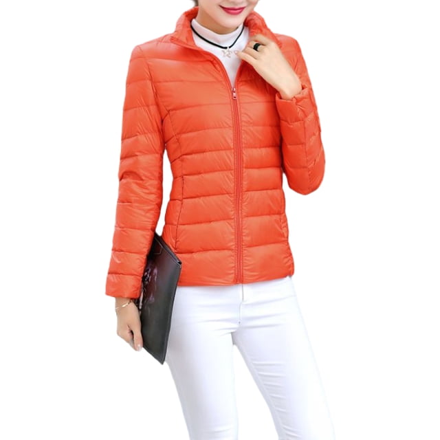 UKAP Ladies Puffer Jacket Solid Color Coat Stand Up Collar Down Jackets Packable Work Outwear Orange 4XL