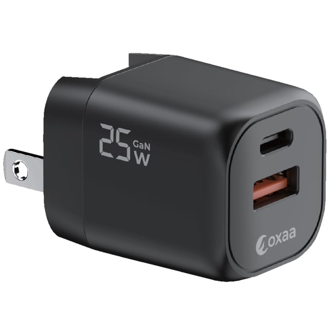 OXAA 25W 2-Port USB GaN Fast Wall Charger USB C & A - Compact PD 3.0 Power Adapter for iOS & Android Devices
