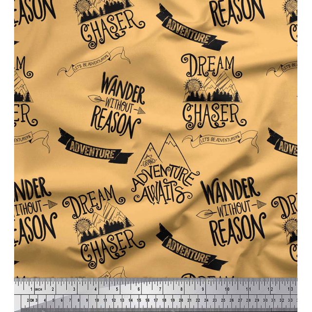 Soimoi Orange Poly Georgette Fabric Dream Chaser Text Printed Fabric 1 Yard 52 Inch Wide