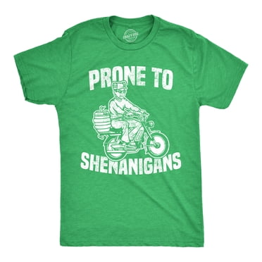Mens Prone to Shenanigans T shirt Funny St Patricks Day Green Irish Parade Tee (Heather Green) - XL