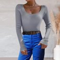 thumbnail image 2 of PMUYBHF Combinaison Chandail pour Femmes Couleur Unie Col en U Tricot Col Roulé Hauts S, 2 of 5