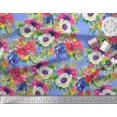 thumbnail image 2 of Soimoi Rayon Tissu Feuilles, Lotus & Anémone Imprimé Floral 1 Yard 42 Inch Wide, 2 of 3