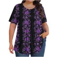thumbnail image 1 of Pisexur Printemps Tops for Women Blouses for Women Habillé Décontracté Mode Féminine Imprimé Col Rond Manches Courtes Plissé Ample Haut Multicolore,TG, 1 of 8