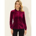 thumbnail image 2 of INSPIRE CHIC Chemise en Velours pour Femme à Col Pointu avec Poche Rouge Vin TG, 2 of 5