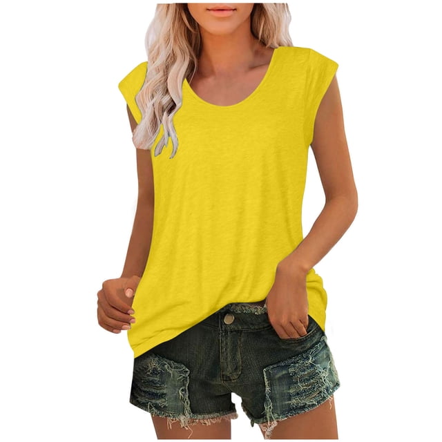 Timegard Débardeurs pour Femmes Col Rond Manches Courtes Confortables Été Décontracté Amples Chemises Hauts Blouse T-Shirt Basique