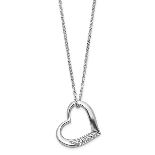 Collier en Argent Sterling 925 Rhodié avec Cœur et Diamant 18 Pouces