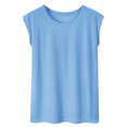 thumbnail image 1 of cfhntfmh Hauts d'Été pour Femmes Décontractés à Col Rond T-Shirts Basiques Unis Confortables Amples à Manches Courtes Chemises de Plage pour Vacances, 1 of 3