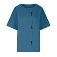 thumbnail image 4 of Mode Femme Été Col Rond Loisirs Manches Courtes Uni Boutons Hauts, 4 of 6