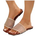 thumbnail image 2 of IUJSOY Womens Single Mesh Band Slides Sandals Square Open Toe Slip on Summer Beach Flat Sandals, 2 of 9