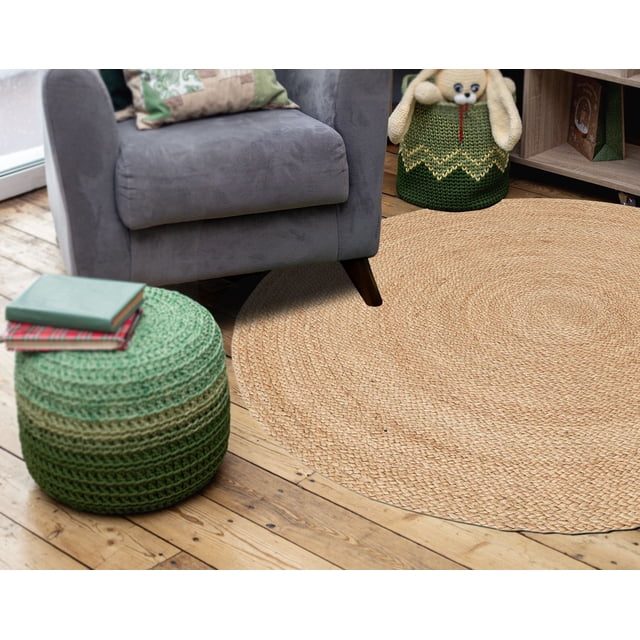 Juto Tapis Rond en Jute Tissé à la Main 100 % Naturel pour Salon, Entrée, Chambre, Chambre d'Enfant, Style Ferme, 8 Pi x 8 Pi