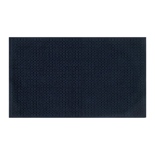 Better Homes & Gardens Signature Soft Looped Bath Mat in Blue Admiral, 20 by 34 inches, rectangular with dense looped 100% cotton texture offering absorbent comfort for bathroom use, also suitable as a soft kitchen or entryway rug.