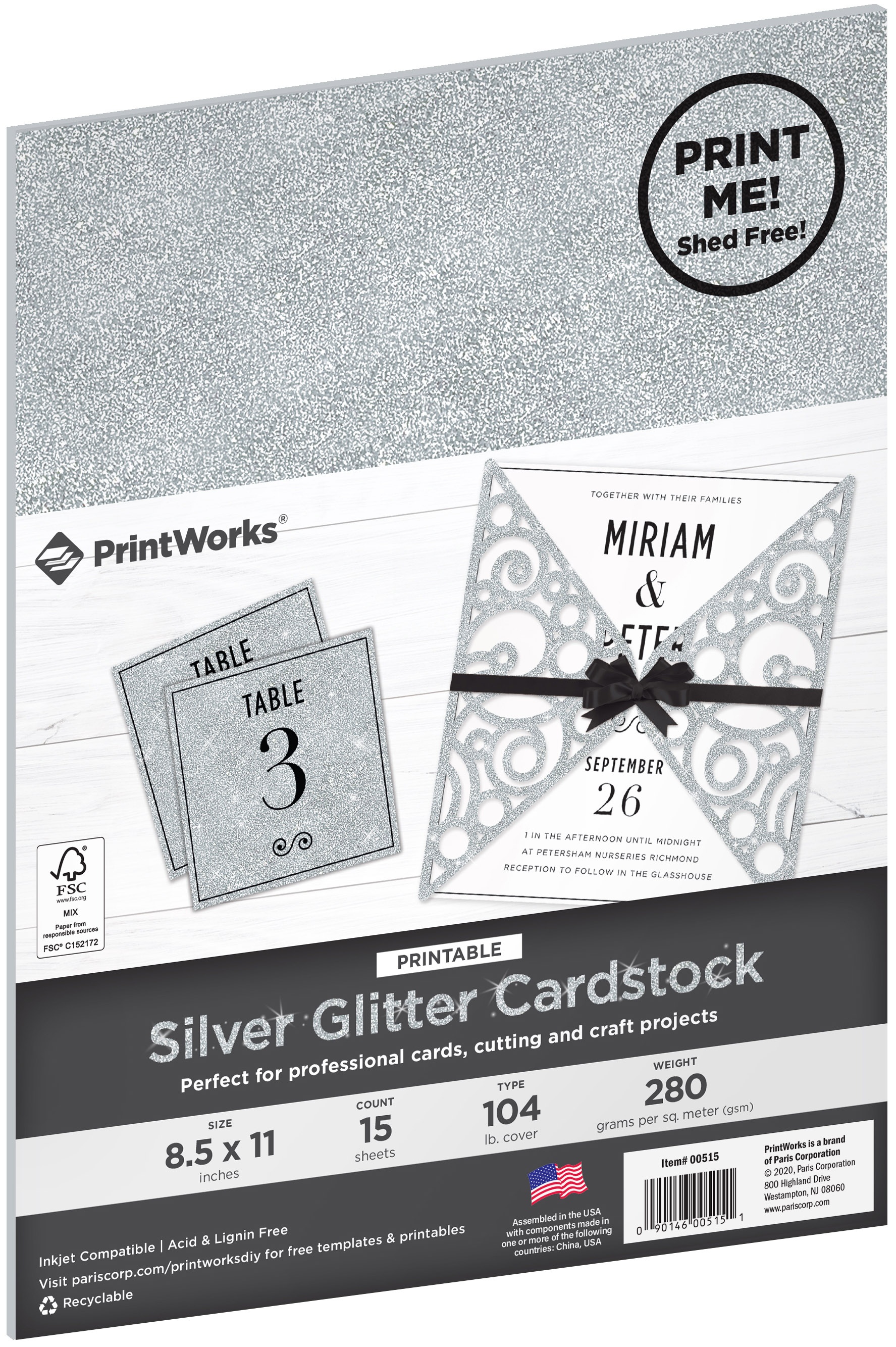 PrintWorks Printable Glitter Cardstock 8.5"X11" 15/Pkg-Silver -PW00515