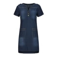 thumbnail image 4 of FAVIPT Robes en Denim pour Femmes avec Poches Robe Décontractée Mode Manches Courtes Sans Col Robes en Jean Robe Ajustée Usée Bleu Foncé, TTG, 4 of 8