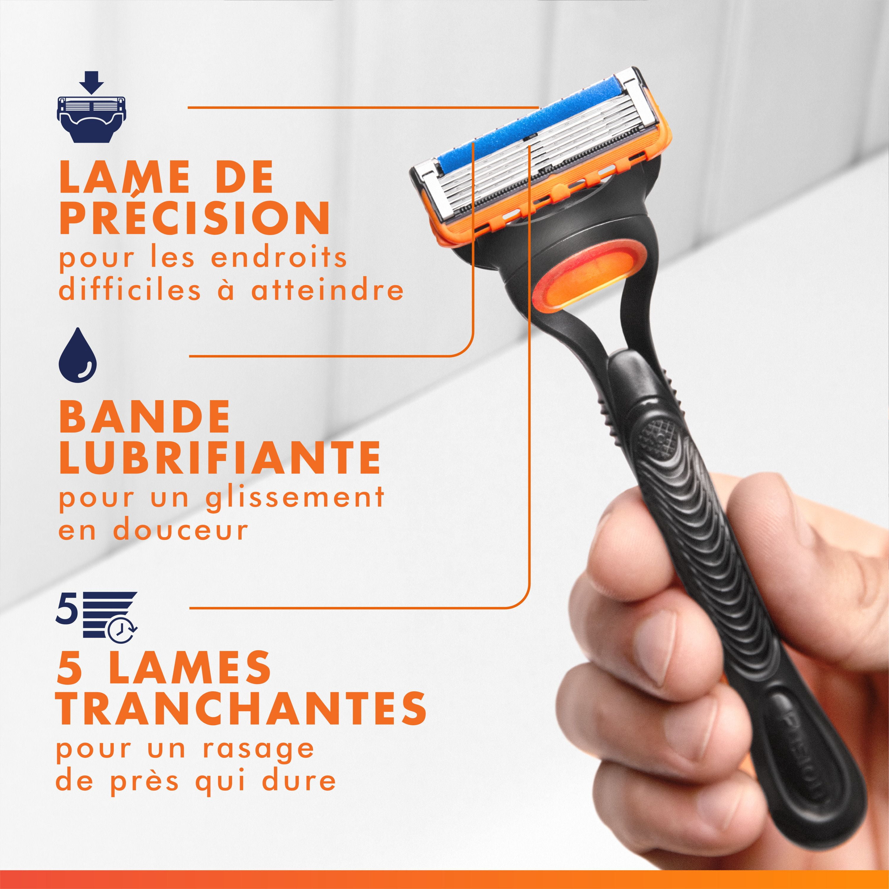 Gillette Fusion5 Recharges de Rasoir pour Hommes Cartouches de Rasoir, Bande Lubrifiante, Lame de Précision pour Hommes, Lames de Rasoir à 5 Lames pour un Rasage de Près 4ct