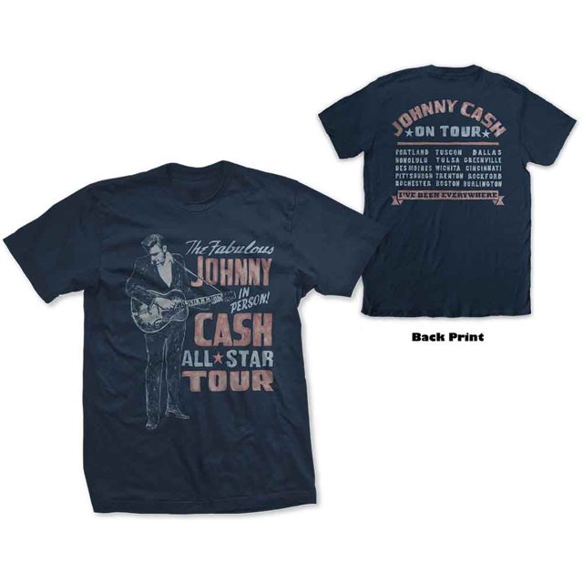 Johnny Cash Unisex T-Shirt All Star Tour (Back Print)