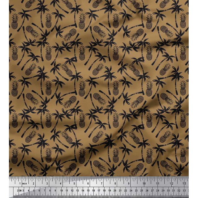 Soimoi Poly Georgette Fabric Palm Tree & Pine Fruits Decor Fabric Printed Yard 52 Inch Wide