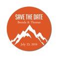 thumbnail image 1 of Darling Souvenir Round 45 Pcs Snowy Mountain Save The Date Stickers Personalized Bride Groom Names And Date Envelope Seals - Orange, 1 of 4