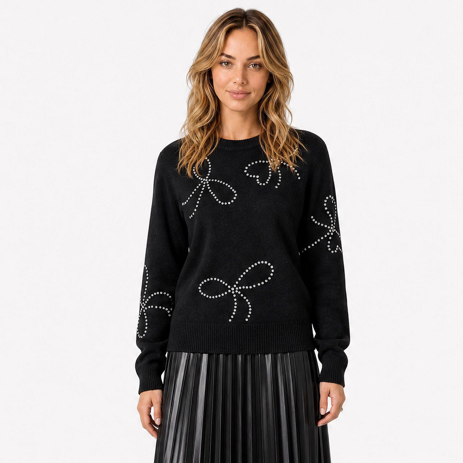 Devoted, Bow Rhinestore Sweater, XS-XL