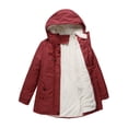 thumbnail image 4 of Innerwin Coat Hooded Ladies Outwear Drawstring Long Sleeve Buttons Jacket Dark Red S, 4 of 5