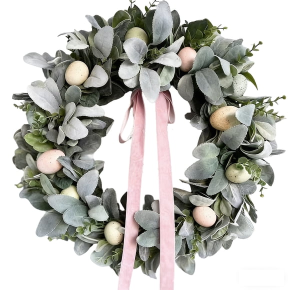 Easter Door Wreath Decorative Plastic Hanging Wreath for Doors Windows and Walls 15.75 in x 15.75 in x 2.36 in Green
