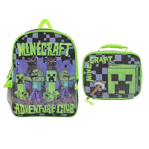 Ensemble de 2 pièces sac à dos de 16 po et sac à dîner Minecraft avec imprimé Creeper